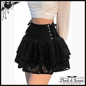 High Waist Lace-Up Ruffle Mini Skirt Gothic Y2K Grunge Style